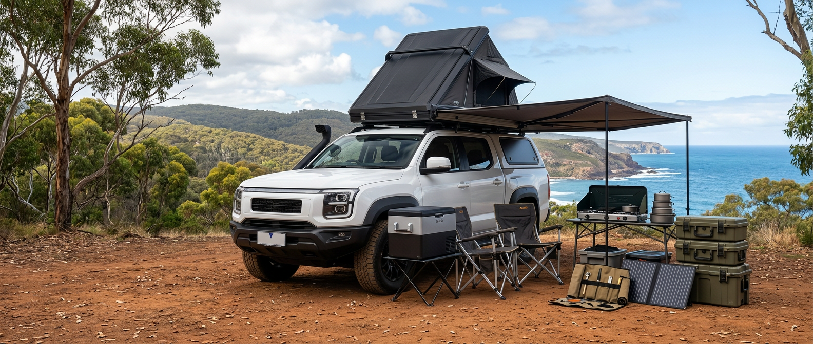 www.bydsharkaccessories.com — Camping awnings — illustrative accessory photo, not an exact listing — BYD Shark 6 aftermarket accessory upgrade fitted and shipped